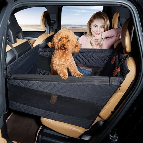 Waterproof Oxford Cloth Quilted Pet Car Seat Cover For Dogs Black Folding Car Seat Protector With Mesh Window For Travel
