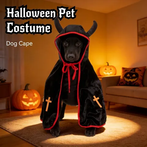 Halloween Haustier Umhang Vampir Kostüm Für Katzen Hunde Teufelshörner Kapuzenmantel Mit Stehkragen Kürbis Print Haustier Cosplay Outfit