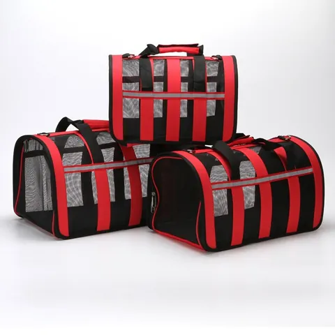 Portable Breathable Pet Carrier Bag For Cats And Small Dogs Oxford Fabric Mesh Travel Shoulder Bag With Reflective Strip
