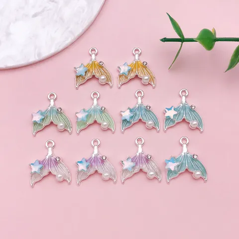Dijes de Esmalte de Cola de Sirena para Hacer Joyas DIY Pendientes Llavero Estrella Perla Artificial Diamantes de Imitación Aleación de Zinc