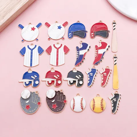 Baseball Theme Alloy Charms Enamel Pendants Sports Equipment Charms For DIY Necklace Bracelet Keychain Jewelry Making