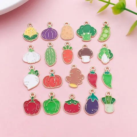 Pastoral Vegetable DIY Jewelry Making Accessories Alloy Enamel Pumpkin Mushroom Charms For Bracelet Necklace Keyring