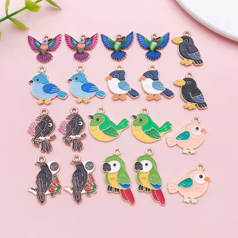 Colgantes de Esmalte de Aleación de Zinc de Aves de Varios Estilos Chapados en Oro Coloridos Loros Colibríes Charms para Hacer Joyas DIY Colgantes
