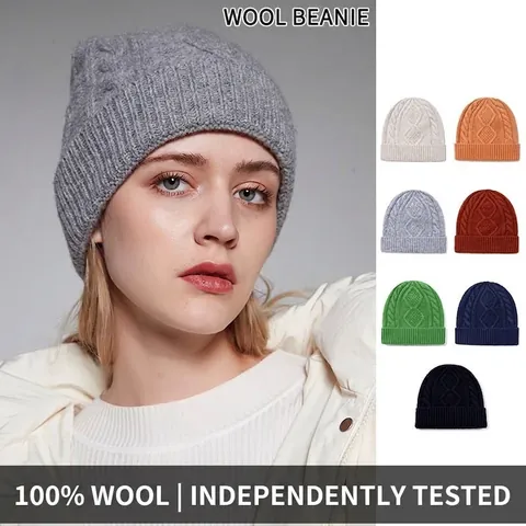 Berretto a Maglia in Pura Lana Motivo a Treccia e Rombi Caldo Antivento Moda Pendolare Berretto a Cupola Senza Falda per Donna Uomo