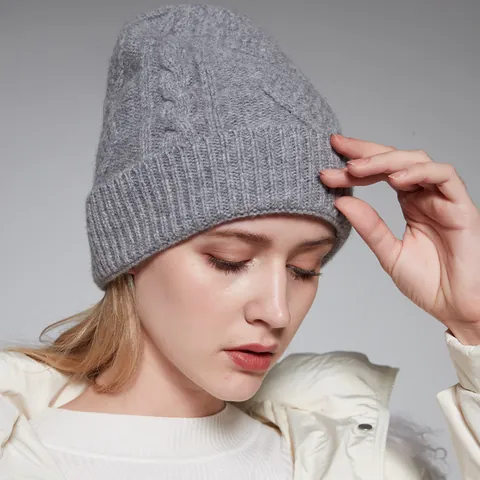 Berretto a Maglia in Pura Lana Motivo a Treccia e Rombi Caldo Antivento Moda Pendolare Berretto a Cupola Senza Falda per Donna Uomo