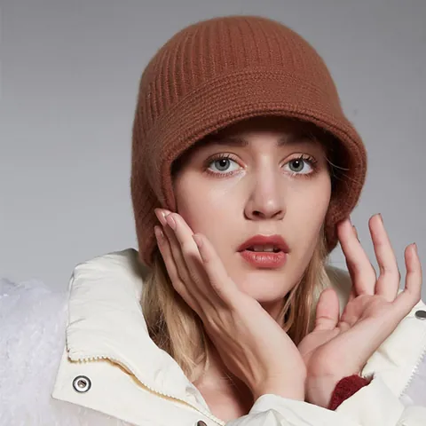 Women's 100% Wool Knitted Bucket Hat Solid Color Ribbed Winter Warm Fisherman Hat Elegant Vintage Cloche Hat Outdoor Soft Cap