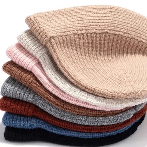 Women's 100% Wool Knitted Bucket Hat Solid Color Ribbed Winter Warm Fisherman Hat Elegant Vintage Cloche Hat Outdoor Soft Cap