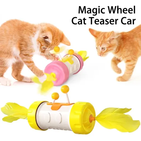 Interactive Tumbler Cat Toy ABS Plastic Self Balance Rotating Roller For Indoor Cats Feather Ball Kitten Toy Gift