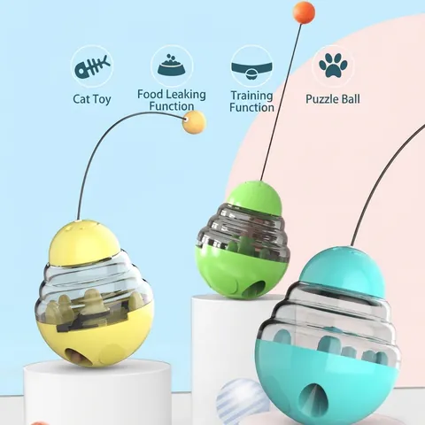 Interactive Cat Toy Tumbler Treat Dispenser Puzzle Toy for Indoor Cats with Teaser Ball and Adjustable Feeding Holes Plastic Pet Supplies
