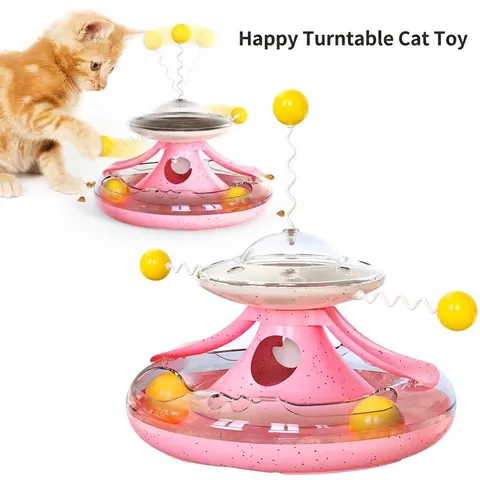 Interactive Tumbler Cat Toy With Track Roller Rotating Balls Feather Wand And Slow Food Dispenser For Cats Playing Training