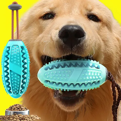 Jouet à Mâcher pour Chien Balle en Caoutchouc Brosse à Dents Nettoyage Dentaire Distributeur de Nourriture Bâton Molaire Durable pour Chiens