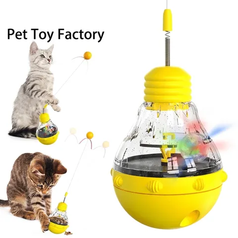 Interactive Tumbler Cat Toy Slow Feeder Puzzle Cat Toy with Spring Wand and Glow Ball For Indoor Cats Mental Stimulation