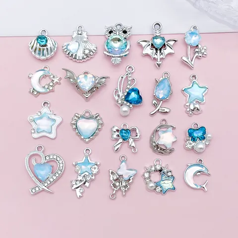 Blue Zinc Alloy Glass Charm Pendant Sweet Heart Star Moon Butterfly DIY Jewelry Accessories For Necklace Bracelet Making