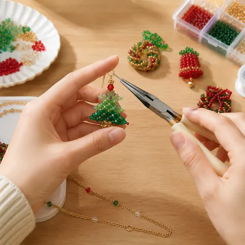 Handmade Woven Crystal Christmas Charms For DIY Jewelry Making Christmas Tree Wreath Bell Pendants Seed Bead Accessories Gift Decorations