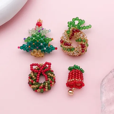 Handmade Woven Crystal Christmas Charms For DIY Jewelry Making Christmas Tree Wreath Bell Pendants Seed Bead Accessories Gift Decorations