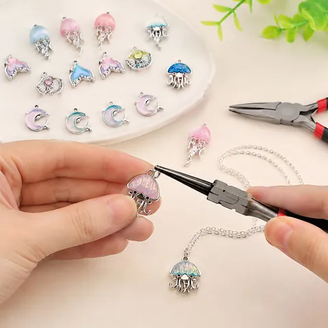 Dijes de Esmalte de Aleación de Zinc Estilo Oceánico para Creación de Joyas DIY Cola de Sirena Medusa Delfín Concha Colgantes de Strass