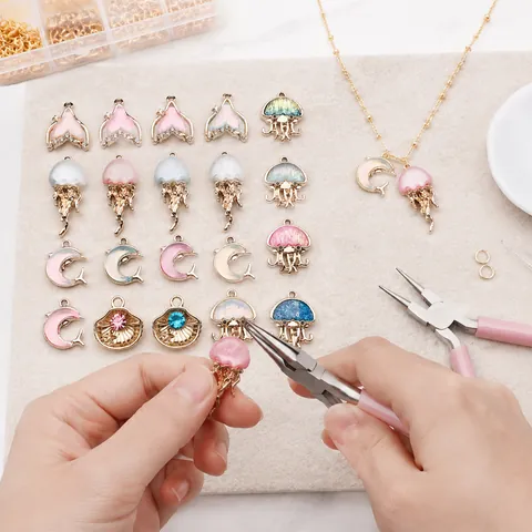 Marine Theme Enamel Alloy Pendants KC Gold Jellyfish Dolphin Shell Fish Tail Charms For DIY Necklace Bracelet Earring Accessories