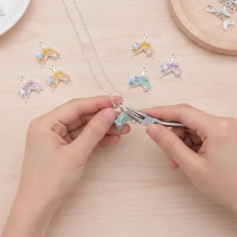 Dijes de Esmalte de Cola de Sirena para Hacer Joyas DIY Pendientes Llavero Estrella Perla Artificial Diamantes de Imitación Aleación de Zinc