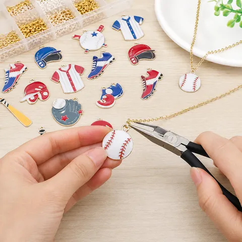 Baseball Theme Alloy Charms Enamel Pendants Sports Equipment Charms For DIY Necklace Bracelet Keychain Jewelry Making