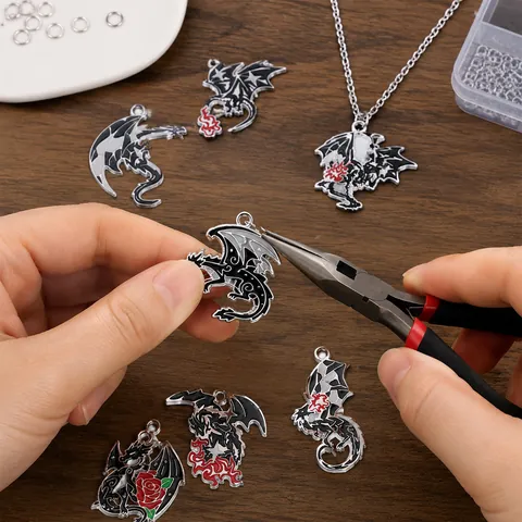 Dark Gothic Western Dragon Pendants Retro Zinc Alloy Enamel Dragon Rose Charms For DIY Jewelry Making Keychain Necklace Accessories
