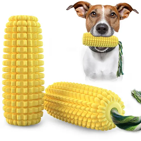 Jouet à Mâcher pour Chien Durable en Forme de Maïs Brosse à Dents Couinante pour Chien Bâton Molaire pour Animaux Avec Corde en Coton Tressée pour le Nettoyage des Dents