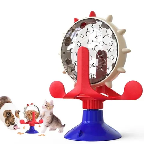 Jouet Interactif Moulin à Vent pour Animaux Chats Chiens Mangeoire Lente à Base de Ventouse Distributeur de Friandises