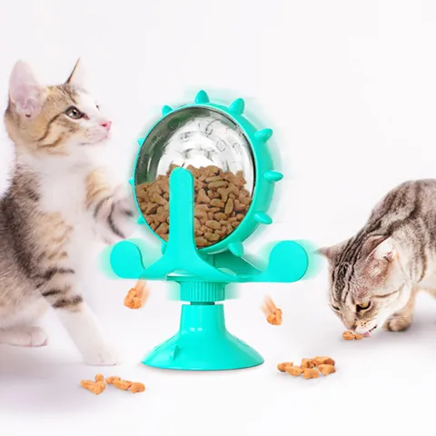 Jouet Interactif Moulin à Vent pour Animaux Chats Chiens Mangeoire Lente à Base de Ventouse Distributeur de Friandises