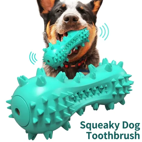 Jouet à Mâcher pour Chien en Forme d'Haltère Siffleur TPR Brosse à Dents Durable Nettoyage Dentaire Jouet Interactif