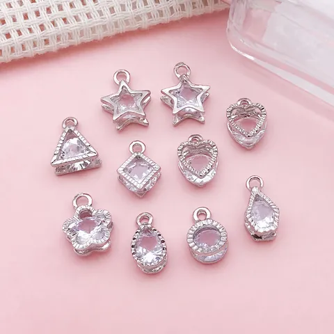 Silber Gold Geometrische Zirkonia Anhänger Herz Stern Tropfen Blumenformen DIY Schmuckherstellung Zubehör Für Ohrringe Halskette Armband