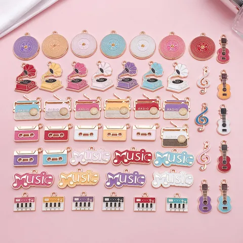 Muziekinstrument Emaille Hangers Set Zinklegering Piano Gitaar Noot Charms Voor Doe-het-zelf Oorbellen Armband Sieraden Maken