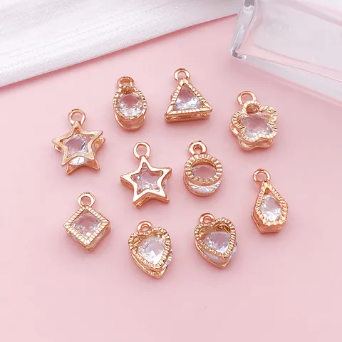 KC Gold Silber Zinklegierung Geometrische Zirkonia Anhänger Herz Stern Wassertropfen Charms Für DIY Halskette Armband Ohrring Schmuckzubehör