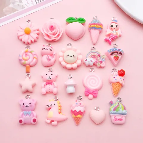 Assorted Cartoon Resin Charms Pendants For DIY Jewelry Making Mermaid Bear Ice Cream Strawberry Fruit Flower Star Heart Charms For Keychain Accessories