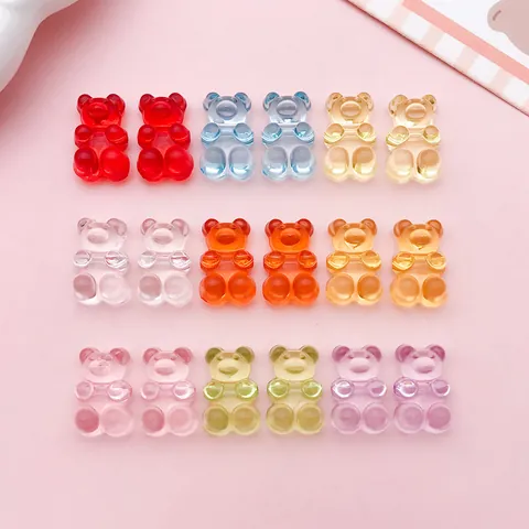 Transparent Acrylic Gummy Bear Beads Colorful Candy Bear Charms With Horizontal Hole For DIY Jewelry Making Phone Case Accessories
