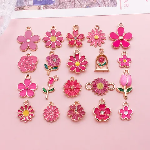 Floral Charms Enamel Flower Pendants Zinc Alloy Rose Daisy Tulip Jewelry Making Components For Earrings Bracelet Necklace DIY Accessories