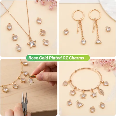 KC Gold Silber Zinklegierung Geometrische Zirkonia Anhänger Herz Stern Wassertropfen Charms Für DIY Halskette Armband Ohrring Schmuckzubehör