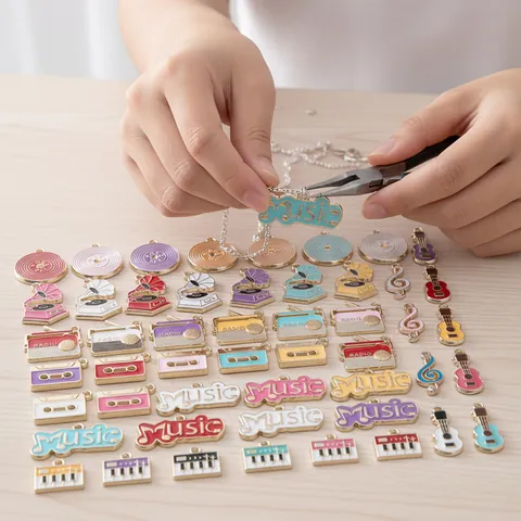Muziekinstrument Emaille Hangers Set Zinklegering Piano Gitaar Noot Charms Voor Doe-het-zelf Oorbellen Armband Sieraden Maken