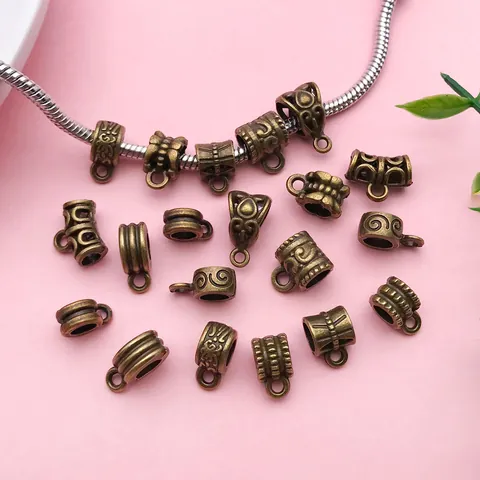Vintage Zinc Alloy Bail Beads For Jewelry Making Antique Bronze Silver Gold Floral Pattern Spacer Beads DIY Bracelet Necklace Connectors