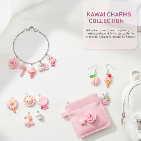 Assorted Cartoon Resin Charms Pendants For DIY Jewelry Making Mermaid Bear Ice Cream Strawberry Fruit Flower Star Heart Charms For Keychain Accessories