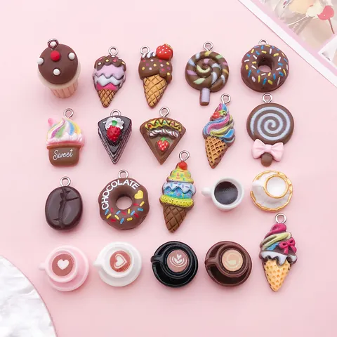 Breloques en Résine Série Chocolat pour la Création de Bijoux DIY Donut Crème Glacée Gâteau Café Pendentifs pour Bracelet