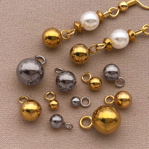 Edelstahl Massiv Kugel Anhänger Rundperle Mit Aufhänger Gold Silber Stahlfarbe DIY Schmuckherstellung Zubehör Für Halskette