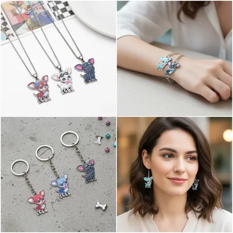 Dijes de Aleación de Zinc Impresos con Perro Chihuahua de Dibujos Animados Colgantes de Animales para DIY Collar Pulsera Accesorios de Joyería