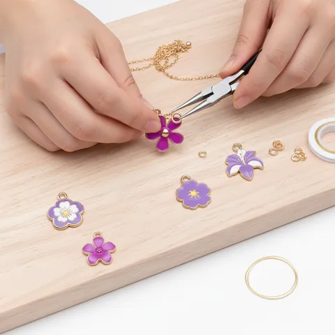 Dreamy Purple Enamel Flower Charms Zinc Alloy Daisy Tulip Rose Lily Pendant For DIY Earring Bracelet Jewelry Making Accessories