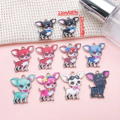 Dijes de Aleación de Zinc Impresos con Perro Chihuahua de Dibujos Animados Colgantes de Animales para DIY Collar Pulsera Accesorios de Joyería