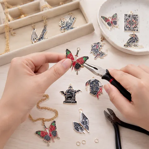 Gothic Dark Style Dragon Raven Sword Tombstone Zinc Alloy Enamel Charms DIY Earring Keychain Jewelry Accessories Halloween Gift