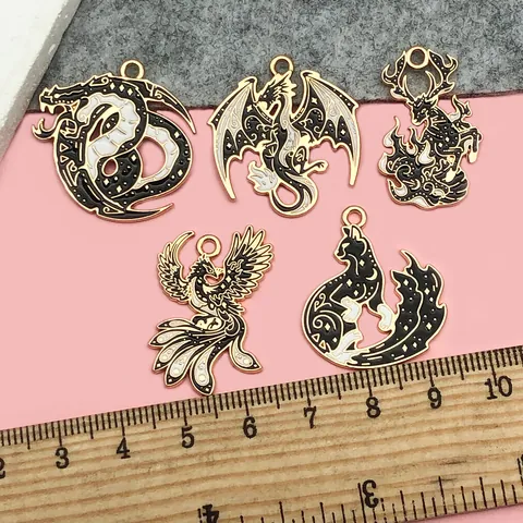 Gothic Dark Style Titanium Alloy Enamel Dragon Animal Charms Pendants DIY Jewelry Keychain Necklace Accessories Halloween Gift