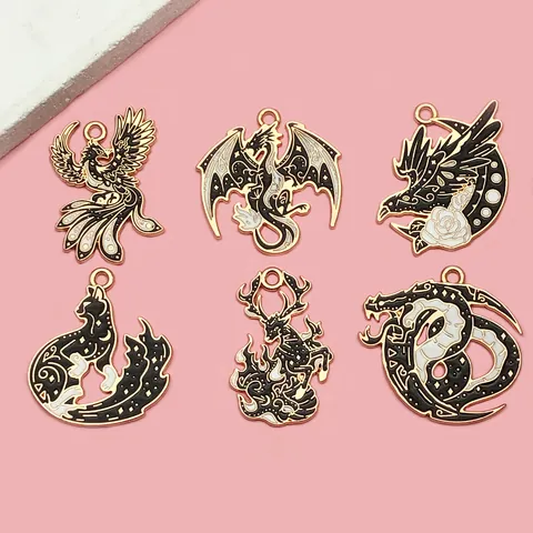 Gothic Dark Style Titanium Alloy Enamel Dragon Animal Charms Pendants DIY Jewelry Keychain Necklace Accessories Halloween Gift