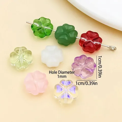 Cuentas Espaciadoras de Vidrio Lampwork de Trébol de Cuatro Hojas de Corazón de 10mm Cuentas Sueltas Florales Botánicas Galvanizadas para Accesorios de Fabricación de Joyas DIY