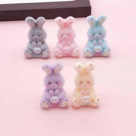 Pendentifs Lapin Mère Enfant en Résine Flocage Mignons Breloques Lapin Longues Oreilles Accessoires Sac Porte-Clés DIY Bijoux