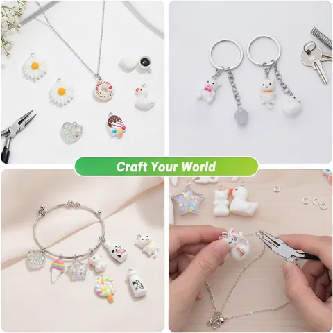 White Resin Food Animal Charms DIY Jewelry Making Supplies Donut Bear Daisy Pendants For Bracelet Keychain Mixed Styles