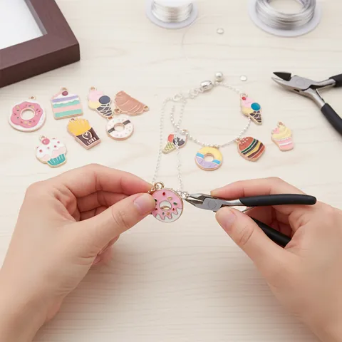DIY Zinc Alloy Enamel Food Charms Donut Hamburger Pizza Ice Cream Cake Pendants for Keychain Jewelry Making Accessories